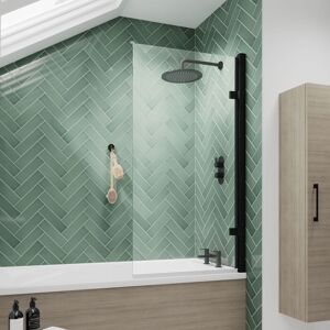 Nuie Modern Hinged Bath Shower Screen Matt Black Straight 8mm Safety Glass Bathroom Nuie Modern Hinged Bath Shower Screen Matt Black Straight 8mm Safety Glass Bathroom
