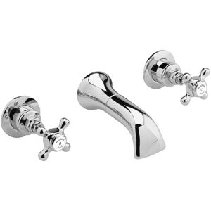 Hudson Reed White Topaz Crosshead 3-Hole Basin Mixer Tap Wall Mounted - Chrome Hudson Reed White Topaz Crosshead 3-Hole Basin Mixer Tap Wall Mounted - Chrome
