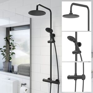 Affine Bathroom Thermostatic Mixer Shower Set Round Matte Black Twin Head Exposed Valve Affine Bathroom Thermostatic Mixer Shower Set Round Matte Black Twin Head Exposed Valve
