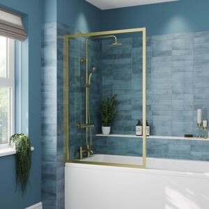 Luxura Square Framed Bath Shower Screen 800mm - Brushed Brass 6mm Glass Thickness Luxura Square Framed Bath Shower Screen 800mm - Brushed Brass 6mm Glass Thickness