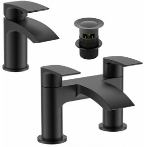 Vincia Black Matt Waterfall Sleek Bath Filler & Basin Mixer Tap Incl Clicker Waste Vincia Black Matt Waterfall Sleek Bath Filler & Basin Mixer Tap Incl Clicker Waste