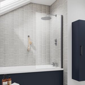 Nuie Brushed Pewter Square Hinged Straight Bath Shower Screen Modern Bathroom Nuie Brushed Pewter Square Hinged Straight Bath Shower Screen Modern Bathroom