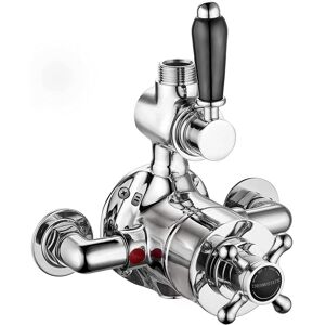 Twin Shower Valve Downton Top Outlet Thermostatic Chrome Black Brass Enki T69 Twin Shower Valve Downton Top Outlet Thermostatic Chrome Black Brass Enki T69