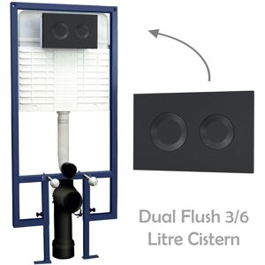 Nuie Wall Mounted Toilet Frame & Dual Flush 3/6l Cistern Black Square Button Nuie Wall Mounted Toilet Frame & Dual Flush 3/6l Cistern Black Square Button