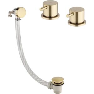 Enki Bath Filler Waste Overflow W/ 2x Deck Side Valves Round Pop Up Brushed Brass Enki Bath Filler Waste Overflow W/ 2x Deck Side Valves Round Pop Up Brushed Brass