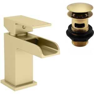 Enki Plaza Basin Mixer Tap Slotted Waste Bathroom Faucet Plug Round Brushed Brass Enki Plaza Basin Mixer Tap Slotted Waste Bathroom Faucet Plug Round Brushed Brass