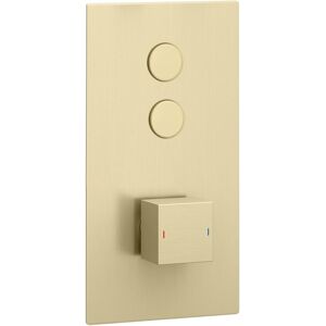 Enki Milan Shower Valve Tap Thermostatic Square Push Button 2-Outlet Brushed Brass Enki Milan Shower Valve Tap Thermostatic Square Push Button 2-Outlet Brushed Brass