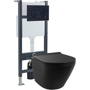 Nes Home Round Rimless Wall Hung Toilet, Cistern Frame, Flush Plate Matte Black Nes Home Round Rimless Wall Hung Toilet, Cistern Frame, Flush Plate Matte Black