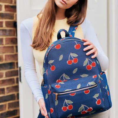Signare London Womens Large Backpack Cherry Print Blue Big Rucksack Laptop College Bag Travel Signare London Womens Large Backpack Cherry Print Blue Big Rucksack Laptop College Bag Travel