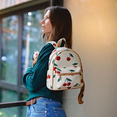 Signare London Cherry Print Small Rucksack Cream Mini Backpack Day Bag Travel Casual Womens Signare London Cherry Print Small Rucksack Cream Mini Backpack Day Bag Travel Casual Womens