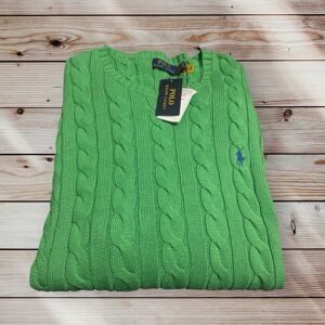 Polo Ralph Lauren Cotton Cable Knit Jumper Sweater Kelly Green Xxl Cotton £189 Polo Ralph Lauren Cotton Cable Knit Jumper Sweater Kelly Green Xxl Cotton £189