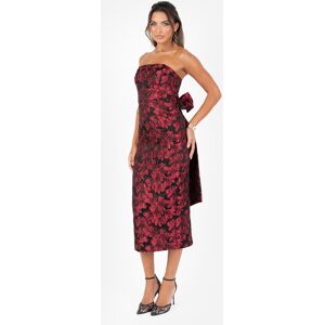 Maya Red Floral Jacquard Bandeau Midi Dress With Oversized Bow Maya Red Floral Jacquard Bandeau Midi Dress With Oversized Bow
