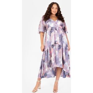 Lovedrobe Purple Cape Sleeve High-Low Tiered Dress With Metallic Detail Lovedrobe Purple Cape Sleeve High-Low Tiered Dress With Metallic Detail