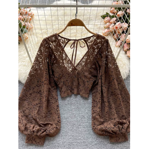 Does Not Apply Sexy Lace V-Neck Puff Sleeve Open Back Crop Top Women Party Blouse Does Not Apply Sexy Lace V-Neck Puff Sleeve Open Back Crop Top Women Party Blouse