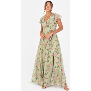 Maya Anaya With Love Recycled Green Floral Print Cape Sleeve Long Dress Maya Anaya With Love Recycled Green Floral Print Cape Sleeve Long Dress
