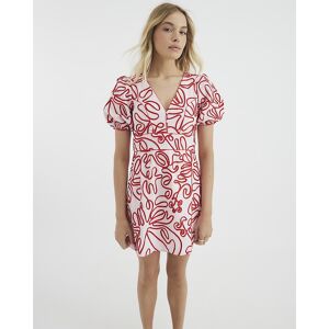 River Island Womens Mini Dress Pink Short Puff Sleeve Floral V-Neck Zip River Island Womens Mini Dress Pink Short Puff Sleeve Floral V-Neck Zip