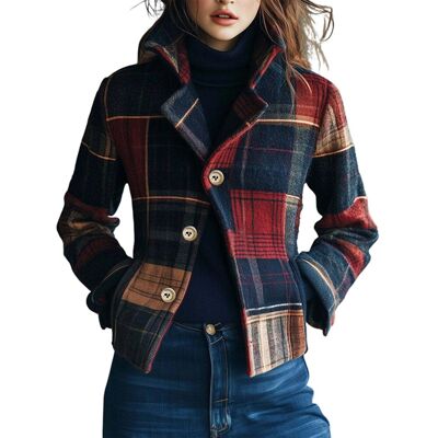 Women Short Plaid Wool Blend Crop Blazer Pea Coat Crop Winter Outwear L Z4a4 Women Short Plaid Wool Blend Crop Blazer Pea Coat Crop Winter Outwear L Z4a4