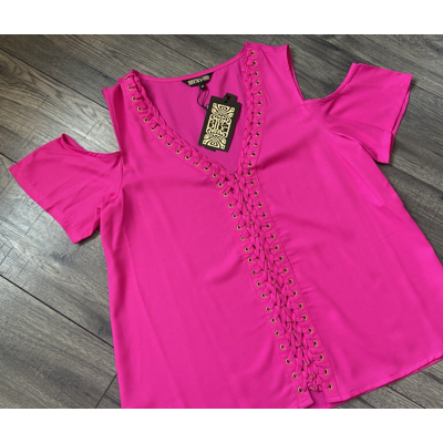 Biba Hot Pink Eyelet Cold Shoulder Blouse Size 12 Bnwt Biba Hot Pink Eyelet Cold Shoulder Blouse Size 12 Bnwt