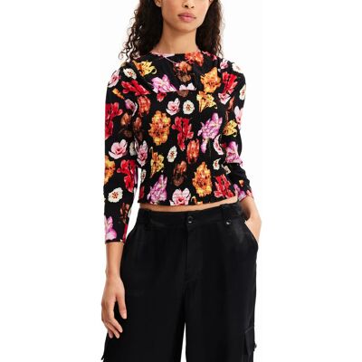 Desigual Women'S Blouse Size L Floral Ruched Blouse 23swbwx5 Desigual Women'S Blouse Size L Floral Ruched Blouse 23swbwx5