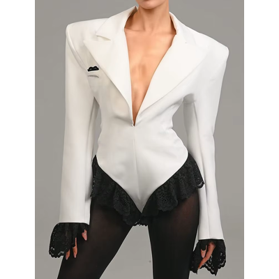 Does Not Apply S M L Lace Fashion Suit Jumpsuit V-Neck Slim Long Sleeved Blazer Tops For Women Does Not Apply S M L Lace Fashion Suit Jumpsuit V-Neck Slim Long Sleeved Blazer Tops For Women