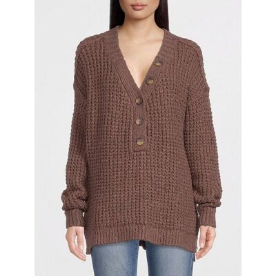 Free People Whistle Thermal Waffle Knit Brown Henley Pullover Sweater Size Xs Free People Whistle Thermal Waffle Knit Brown Henley Pullover Sweater Size Xs