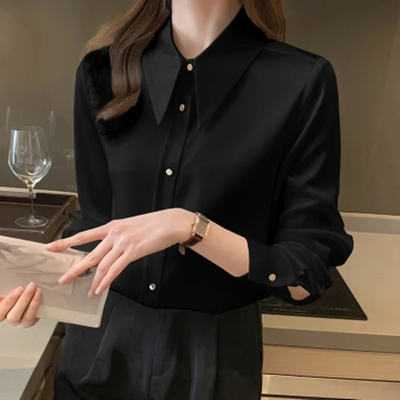 S-Xxl Korean Style Long Sleeve Blouse Shirt Collared Top - Office Wear For Women S-Xxl Korean Style Long Sleeve Blouse Shirt Collared Top - Office Wear For Women