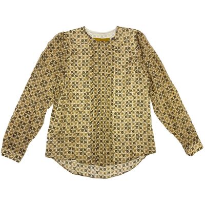 Hanley Mellon Women'S Printed Collarless Military Blouse Hanley Mellon Women'S Printed Collarless Military Blouse