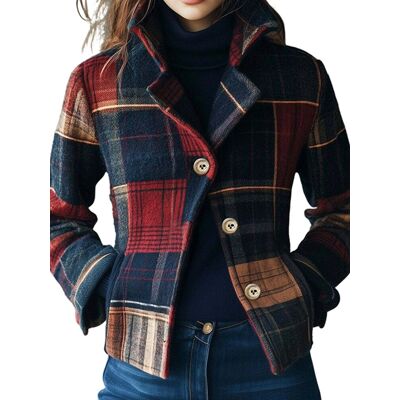 Women Short Plaid Wool Blend Crop Blazer Pea Coat Crop Winter Outwear L G3o5 Women Short Plaid Wool Blend Crop Blazer Pea Coat Crop Winter Outwear L G3o5