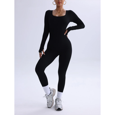 Does Not Apply Women'S Long Sleeve One-Piece Jumpsuit Yoga Bodysuit Black Casual Sportswear Does Not Apply Women'S Long Sleeve One-Piece Jumpsuit Yoga Bodysuit Black Casual Sportswear