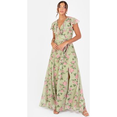 Maya Anaya With Love Recycled Green Floral Print Cape Sleeve Long Dress Maya Anaya With Love Recycled Green Floral Print Cape Sleeve Long Dress