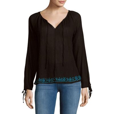 Loveshackfancy Women'S Black Solid Embroidered Peasant Blouse Nwt Loveshackfancy Women'S Black Solid Embroidered Peasant Blouse Nwt