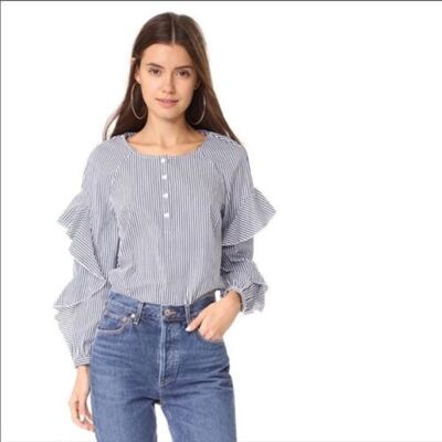 Splendid Women'S Ruffled Sleeve Navy Striped Long Sleeve Blouse Nwt Splendid Women'S Ruffled Sleeve Navy Striped Long Sleeve Blouse Nwt