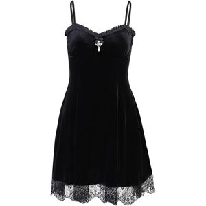 Dingjiuyan Gothic Mini Dress Women Spaghetti Straps Sleeveless Velvet Dress Retro Slit Sho Dingjiuyan Gothic Mini Dress Women Spaghetti Straps Sleeveless Velvet Dress Retro Slit Sho