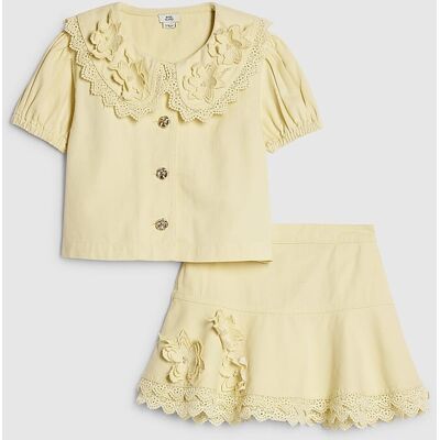 River Island Girls Shirt & Skirt Set Yellow Floral Pearl 2 Piece Short Sleeve River Island Girls Shirt & Skirt Set Yellow Floral Pearl 2 Piece Short Sleeve