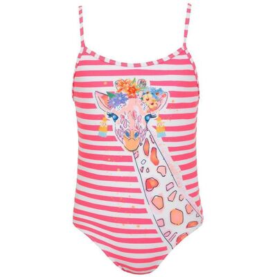Sunuva Girls Hot Pink Stripe Giraffe Strappy Swimsuit Age 7-8 S2241 Sunuva Girls Hot Pink Stripe Giraffe Strappy Swimsuit Age 7-8 S2241