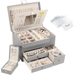 Casiwaft Jewellery Box Organiser, 3 Layers Large Pu Jewelry Storage Case With P Casiwaft Jewellery Box Organiser, 3 Layers Large Pu Jewelry Storage Case With P