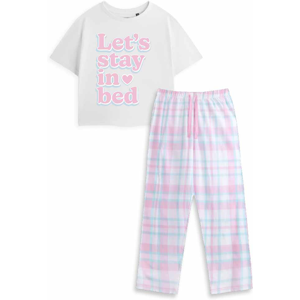 Show Me The Merch White Lets Stay In Bed Short Sleeve Long Leg Pyjama Set Womens Show Me The Merch White Lets Stay In Bed Short Sleeve Long Leg Pyjama Set Womens