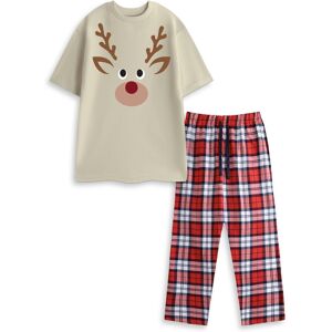 Show Me The Merch Beige Reindeer Short Sleeve Long Leg Pyjama Set Unisex Show Me The Merch Beige Reindeer Short Sleeve Long Leg Pyjama Set Unisex
