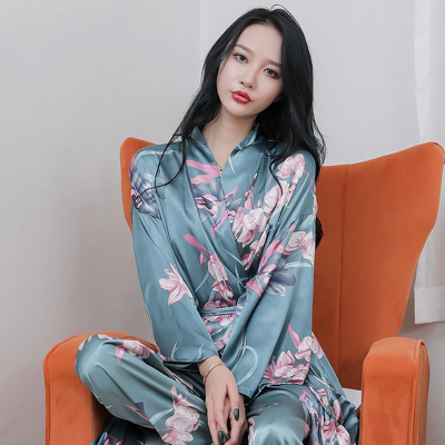 3pcs S-Xl Kimono Bathrobe Pajamas Set Floral Printed Fashion Long Robe For Women 3pcs S-Xl Kimono Bathrobe Pajamas Set Floral Printed Fashion Long Robe For Women