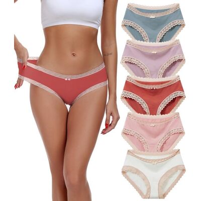 Colorfulleaf Women'S Cotton Knickers Lace Trim Underwear Ladies Low Rise Breath Colorfulleaf Women'S Cotton Knickers Lace Trim Underwear Ladies Low Rise Breath