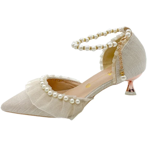 Jmprs Luxury Silk White Wedding Shoes For Women Summer Pearl Ankle Straps High Heel Jmprs Luxury Silk White Wedding Shoes For Women Summer Pearl Ankle Straps High Heel