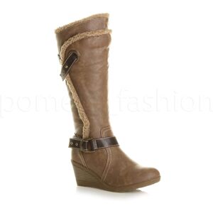 Ajvani Womens Ladies Mid Wedge Heel Zip Fur Buckle Biker Riding Calf Boots Size 8 41 Ajvani Womens Ladies Mid Wedge Heel Zip Fur Buckle Biker Riding Calf Boots Size 8 41