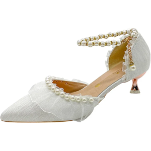 Jmprs Luxury Silk White Wedding Shoes For Women Summer Pearl Ankle Straps High Heel Jmprs Luxury Silk White Wedding Shoes For Women Summer Pearl Ankle Straps High Heel