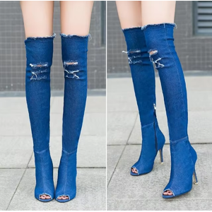 Women'S Thigh High Winter Boots, High Heels With Tassels, Jean Style Women'S Thigh High Winter Boots, High Heels With Tassels, Jean Style