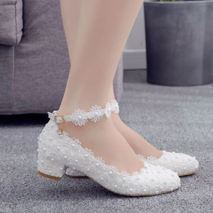 Slyxsh Wedding Shoes Bride Banquet White Lace Flower Pearl Square High Heels Women'S Br Slyxsh Wedding Shoes Bride Banquet White Lace Flower Pearl Square High Heels Women'S Br