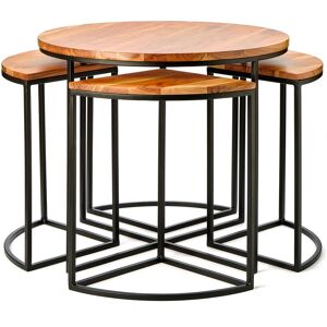 Kusso Round Nest Of 5 Tables Coffee Table With Side Tables 63x54cm, Solid Wood Kusso Round Nest Of 5 Tables Coffee Table With Side Tables 63x54cm, Solid Wood