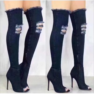 Women'S Thigh High Winter Boots, High Heels With Tassels, Jean Style Women'S Thigh High Winter Boots, High Heels With Tassels, Jean Style