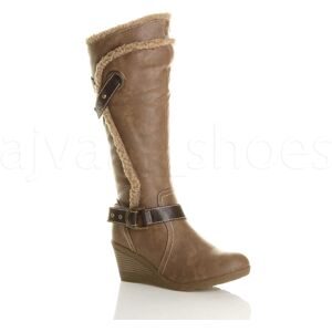 Ajvani Wedge Mid Heel Strappy Fur Trim Zip Calf Winter Boots Size 8 41 Ajvani Wedge Mid Heel Strappy Fur Trim Zip Calf Winter Boots Size 8 41