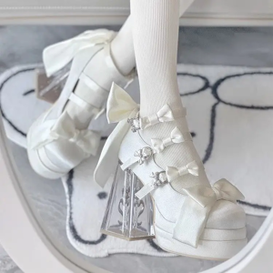 None Mary Jane Super High Heel Transparent Crystal Heel Platform Bow Shoes - 5 Colour None Mary Jane Super High Heel Transparent Crystal Heel Platform Bow Shoes - 5 Colour