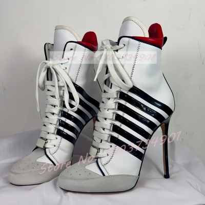 Sestito High Top Sneaker Heels Boots Women Sexy Patchwork Round Toe Lace-Up High Heels B Sestito High Top Sneaker Heels Boots Women Sexy Patchwork Round Toe Lace-Up High Heels B
